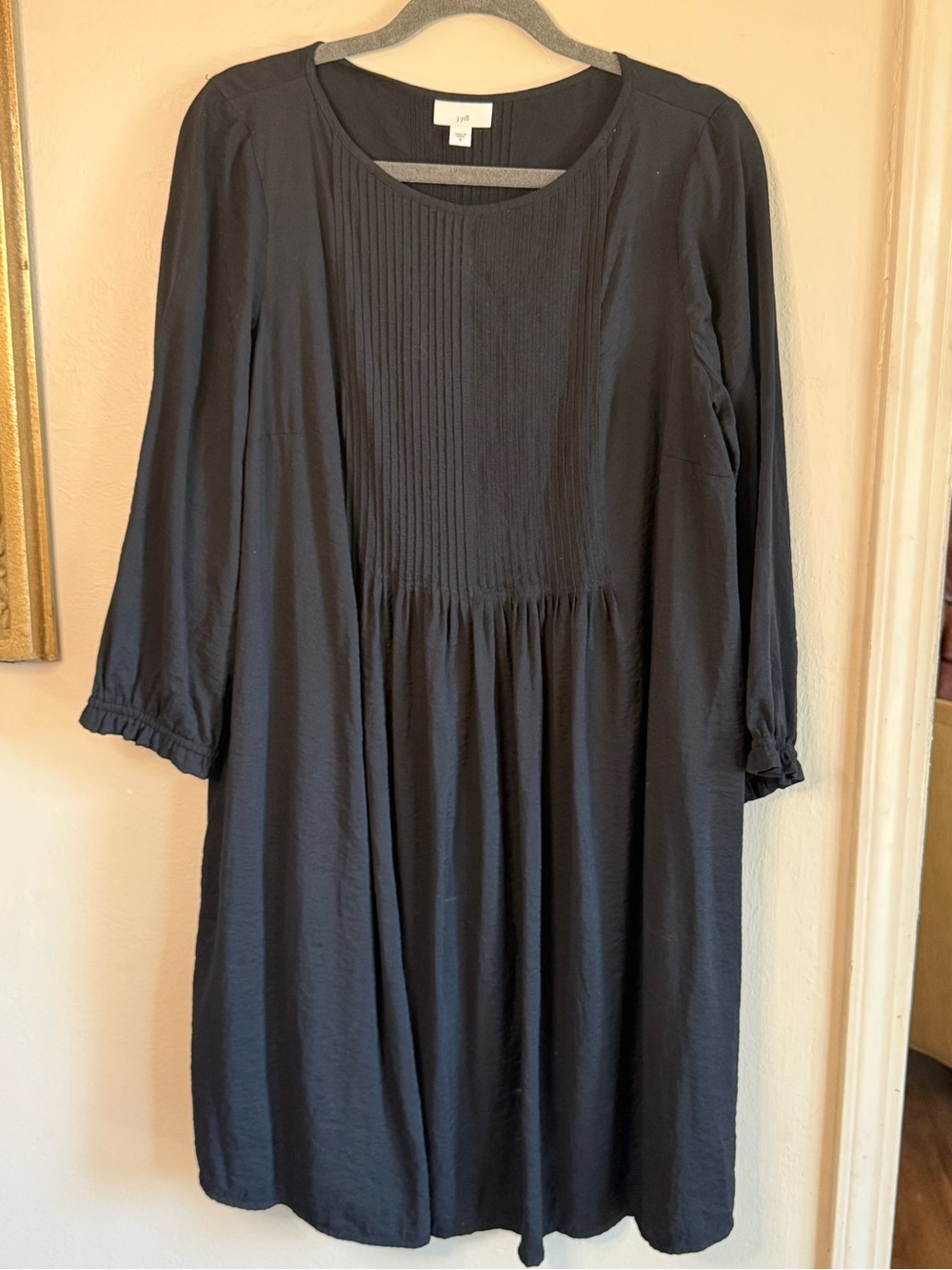J Jill Women’s Black Long-Sleeve Pintuck Smock Dress size M